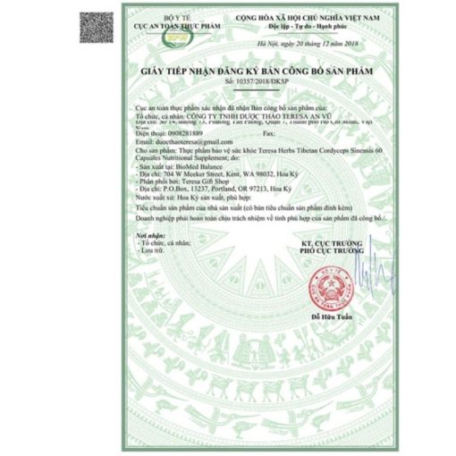 Thá»±c phẩm bảo vá» sức khá»e Khá»p khá»e mạnh Healthy Joint Teresa Herbs 90 viên 11 Giay-cong-bo-san-pham