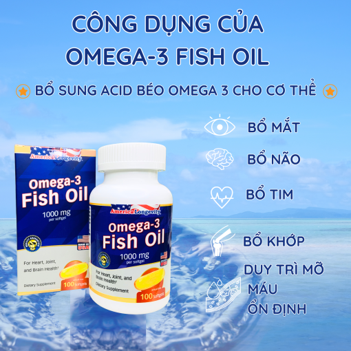 Dầu Cá Omega 3 Mỹ Fish Oil Giúp BỠMắt, Não, Tim 100 viên 7 Công dụng Dầu cá omega 3 Mỹ