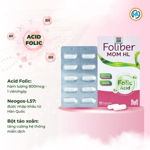 Viên uá»ng bá» sung Acid Folic Foliber Mom HL (Há»p 30 viên) 5 Foliber Mom Hl 30 Viên
