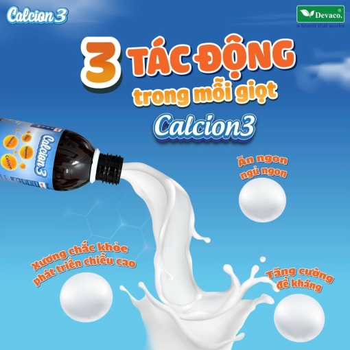 CALCION 3 Bá» sung Canxi magie Vitamin D3K2 cho bé giúp bé phát triá»n chiá»u cao (Chai 200ml) 8 Canxi Cho Bé Calcion3 (1)
