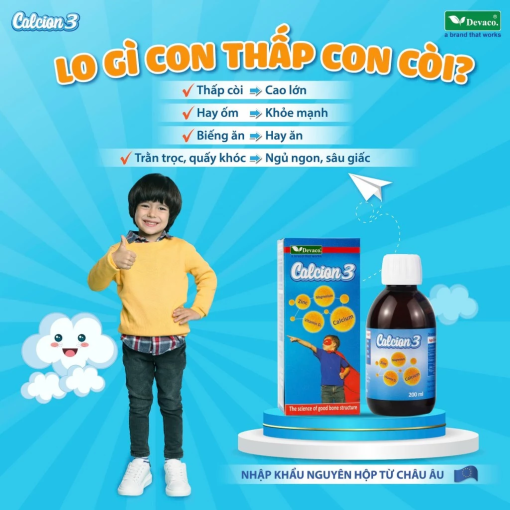CALCION 3 Bá» sung Canxi magie Vitamin D3K2 cho bé giúp bé phát triá»n chiá»u cao (Chai 200ml) 5 Canxi Cho Bé Calcion3 (4)
