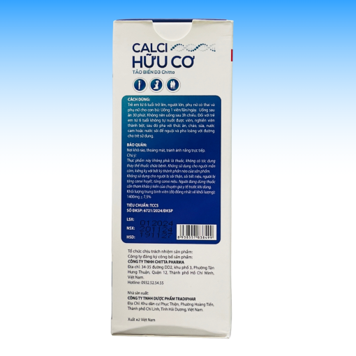 Canxi hữu cÆ¡ tảo biá»n Chitta Pharma bá» sung kẽm, magie, D3K2 (Há»p 30 viên) 4 Calci Chitta -1