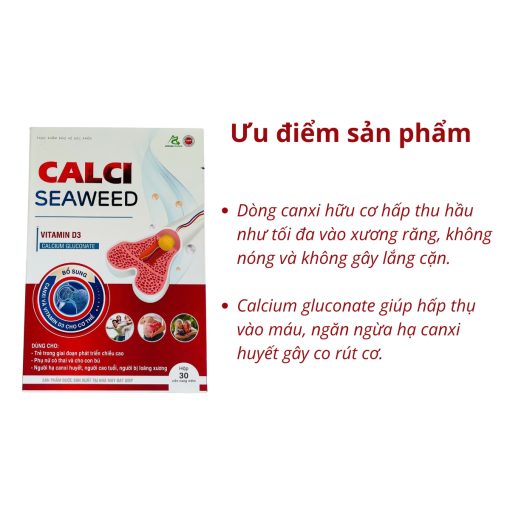 Canxi hữu cÆ¡ tảo biá»n Äá» CALCI SEAWEED Aviphar bá» sung D3K2 phòng ngừa loãng xương (H/30v) 4 Calci Seaweed (2)