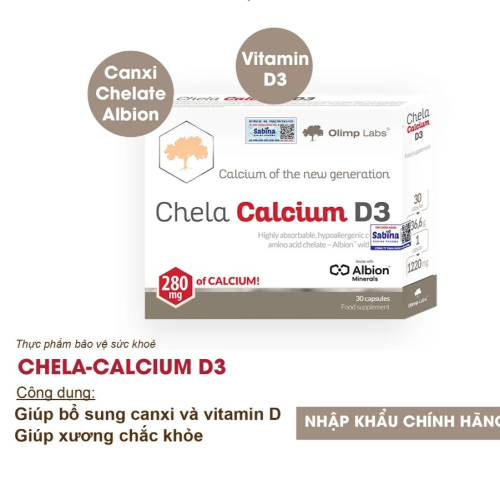 Chela-Calcium D3 Olimp Labs Canxi Hữu CÆ¡ - Há»p 30 viên 2 Chela Canxi